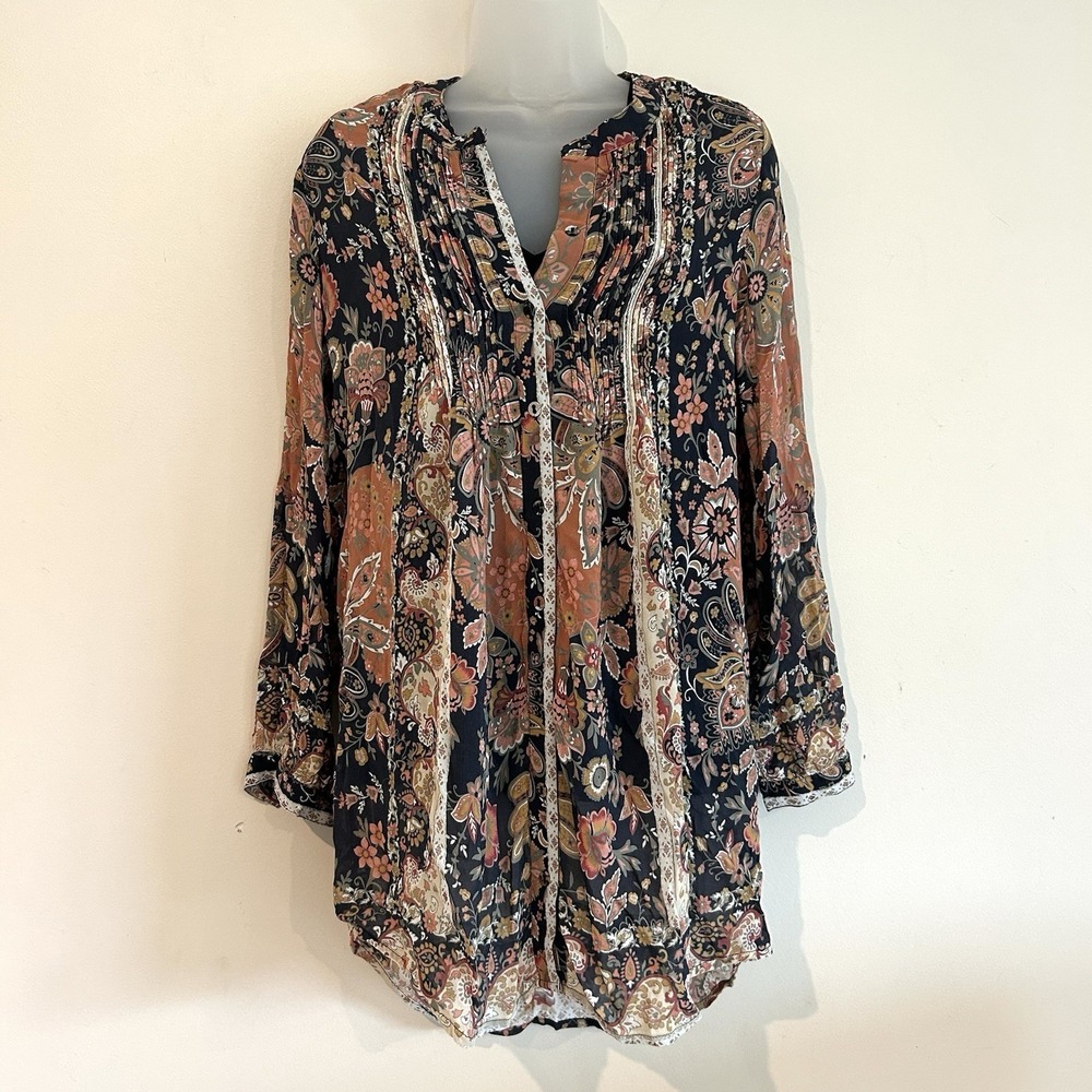 Soft Surroundings Floral Tunic Top Sz S Button Front Blouse Set Cami Whimsigoth